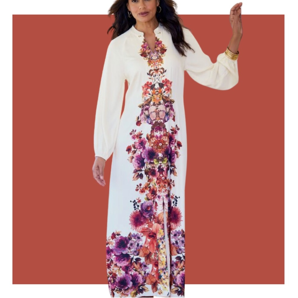 Rust and plum maxidress buttons and sleeves